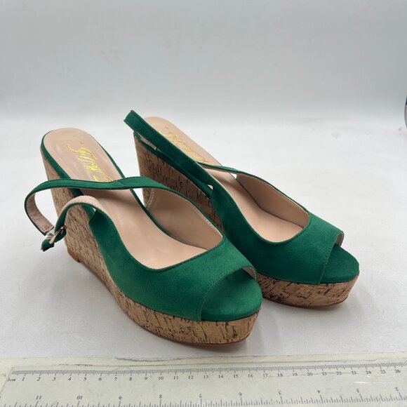 FOWT Green Peep Toe Slingback Platform Wedge High Heel Buckle Open Toe Sandals - Picture 4 of 8